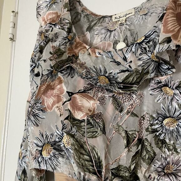 For Love & Lemons Luciana Ruffle cropped floral blue gray Blouse Small - Picture 7 of 9